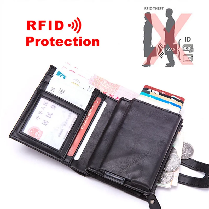

2019 New PU Leather Men Aluminum Wallet Pocket ID Card holder RFID Blocking Mini Magic Wallet Automatic Credit Card Coin Purse