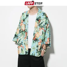 LAPPSTER мужская летняя кимоно куртка Harajuku кимоно уличная одежда Повседневная Гавайская Цветочная хип-хоп куртка открытая стежка