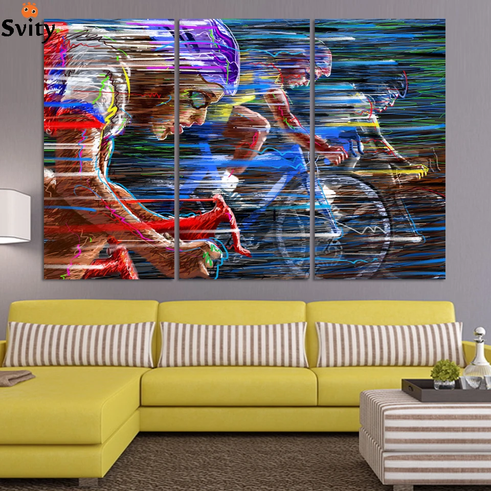 Bicycle Sport Race Multicolor Abstract Characters Canvas