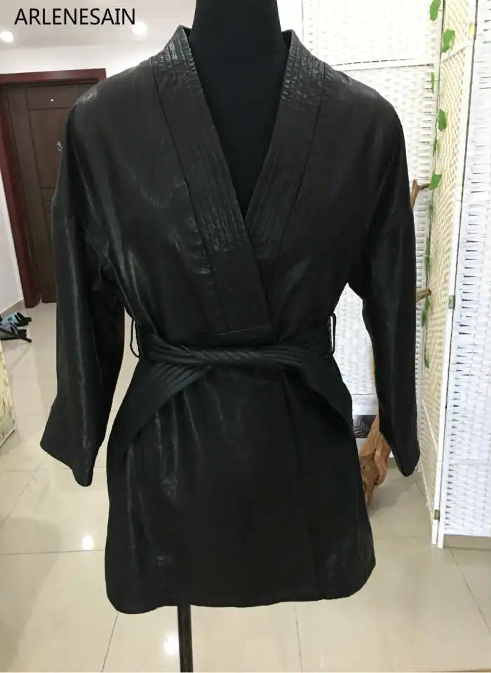 Cuir En Manteau Garniture Pastel Personnalisé Mode Nouvelle Noir Véritable Femmes Magnifique Arlenesain Réel 2019 xRw6BqxY0