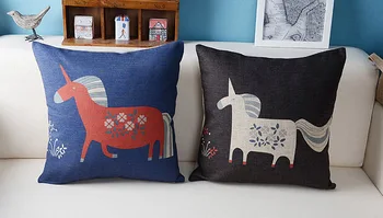 

High quality! Unicorn wooden horse Pillow ,Linen Pillow Cushion cotton Car Office home decor Sofa cushions 45*45cm