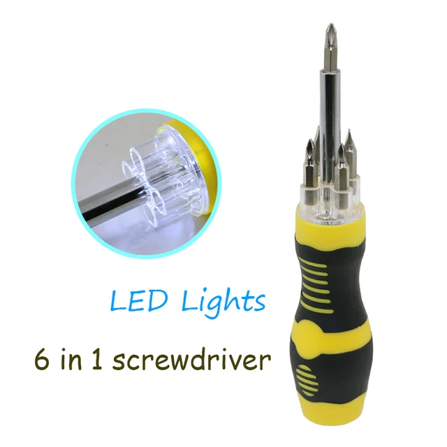 6 In 1 Screwdriver Combination Set LED Lights Multi Screwdriver Tools