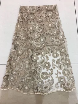 

African Wedding cord Lace Fabric Latest Embroidered Nigerian Mesh Tulle High Quality 2017 French Lace Fabric With Rhinestones