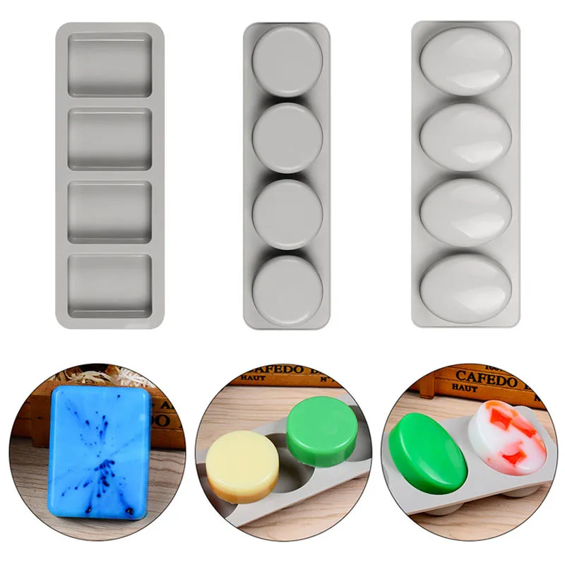 

4 Hole Oval/Round/Rectangle Shaped Silicone Soap Mold Handmade Soap Making Forms 3D Mould Fun Gifts Portable Hand Making Tools