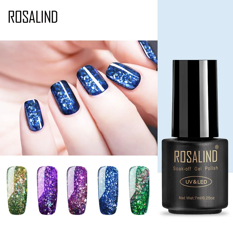 

ROSALIND Removable Nail Polish 1S 7ML Fireworks Glue Polished Semi-permanent Nail Art Immersion UV Manicure Nail Gel Polishing
