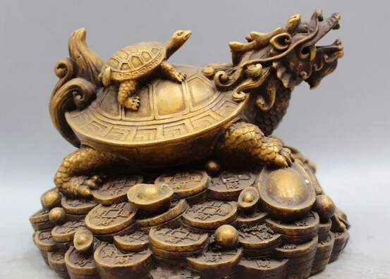 

free 9" Chinese FengShui Bronze Money Wealth Longevity Dragon Tortoise Turtle Statue fast