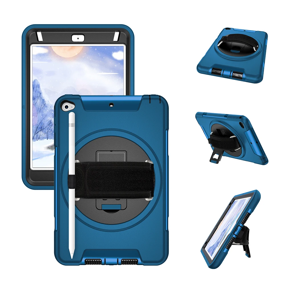 

Case for Apple iPad Mini 4 5 7.9 inch 3-layers Rugged PC TPU Hard Cover w/360 Swivel Stand Holder, Hand Strap & Neck Strap FTL02
