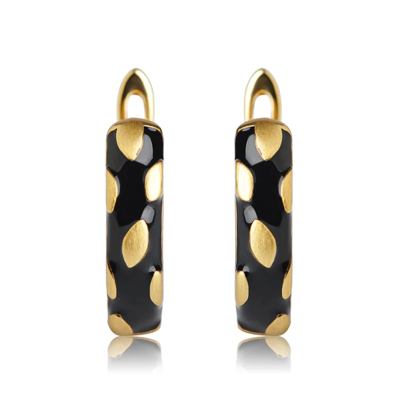 

MECHOSEN New Fashion White Black Enamel Stud Earrings For Women Party Gold Color Copper Metal English Lock Ear Piercing Joyas