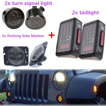 

Black LED Light Front Fender Flares Side Marker Turn Signal Light LED Side Marker Lamp and Tail light For 07-16 Jeep Wrangler JK