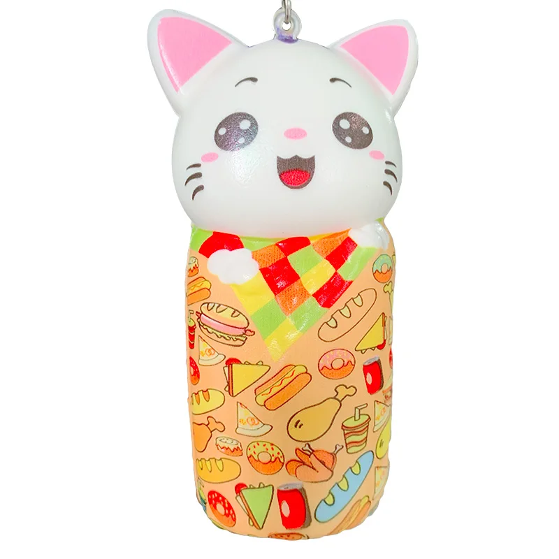 Kawaii Colorful Cat Squishy Slow Rising Phone Straps Kitty Doll Squeeze Toy Soft Stress Relief Fun Xmas Gift Toy for Children