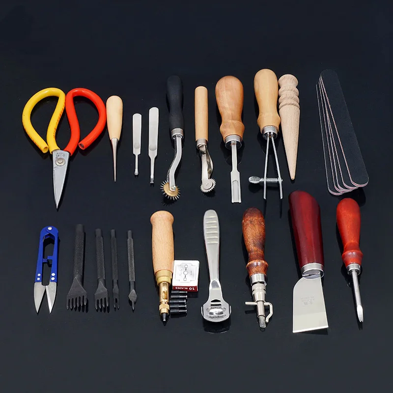 Несколько кожаных инструментов для рукоделия, ручная швейная строчка, дырокол, резьба по дереву, работа, седло, ножницы, нож для резьбы, вощеная нить, набор - Цвет: Leather tools kit 8