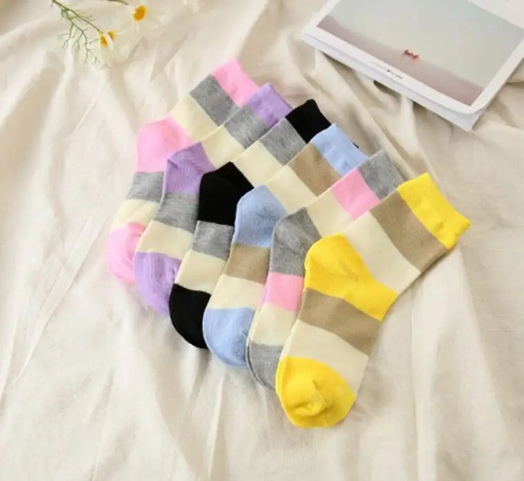 Бесплатная доставка Для женщин хлопковые носки 6 Цветной женский Повседневное средней длинны, без пятки, носки, в стиле пэчворк, милые