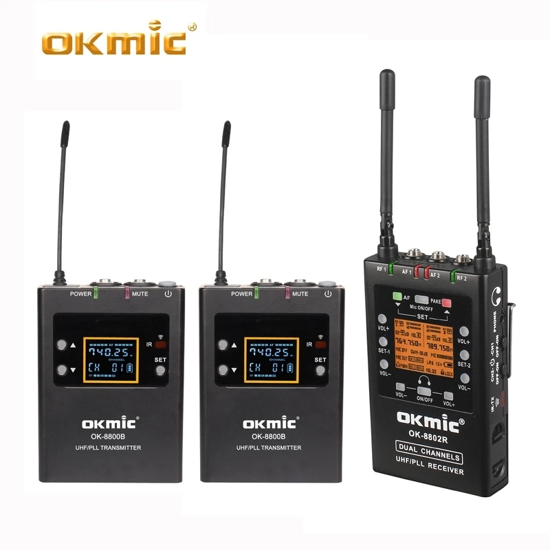 

Dual-Channel UHF Wireless Microphone System for Canon Nikon Sony Panasonic DSLR camera &Camcorder OK-8802R+8800B