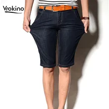 VROKINO2019 летний Для мужчин шорты джинсы Повседневное хлопковые Стрейчевые прямые джинсы Мужская одежда шорты большого размера 40 42