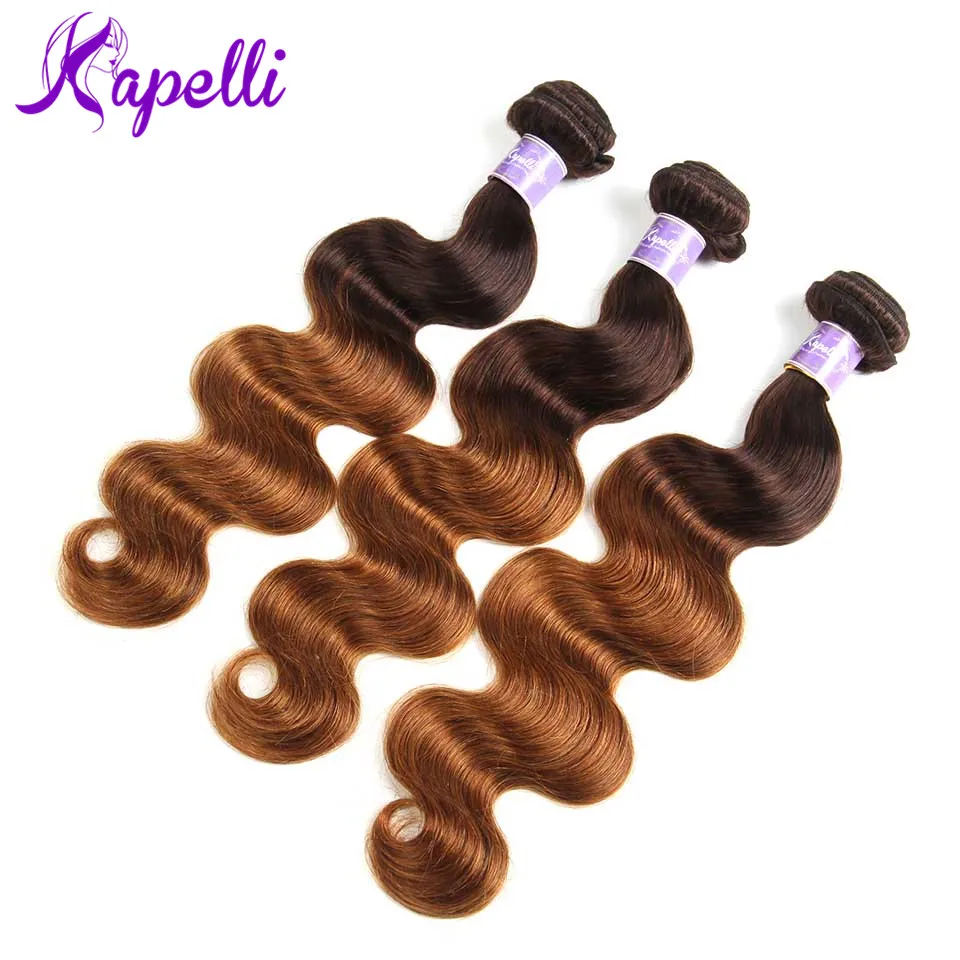 Pre-Colored Brazilian Body Wave Hair Bundles With Closure #1b427Ombre Human Hair with 44Lace Closure Non-remy Hair