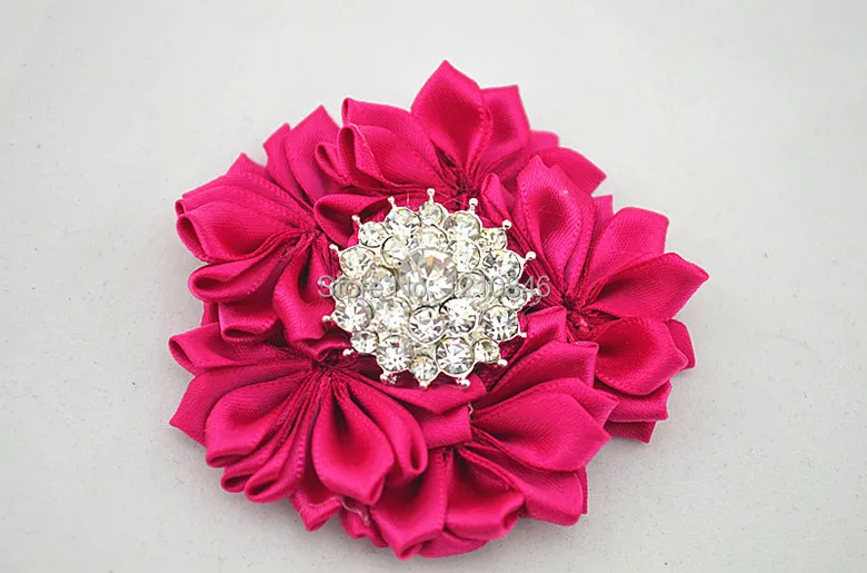 Free Shipping NEW Rhinestone Silk Flower Hairpin DIY Layered Satin