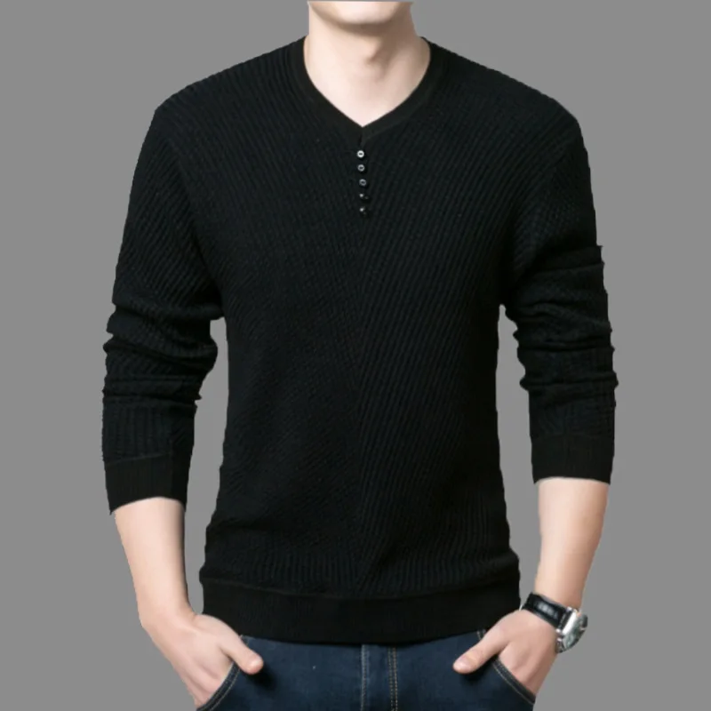 Riinr, мужские свитера, шерсть, Повседневное платье, фирменный кашемировый трикотажный пуловер, мужской однотонный пуловер с v-образным вырезом, мужская рубашка с длинным рукавом - Цвет: black