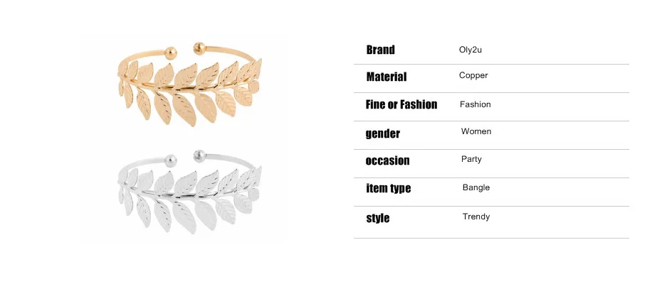 Oly2u New Fashion Open Leaf Bracelet Bangles for Women Wedding Jewelry Gift-G062