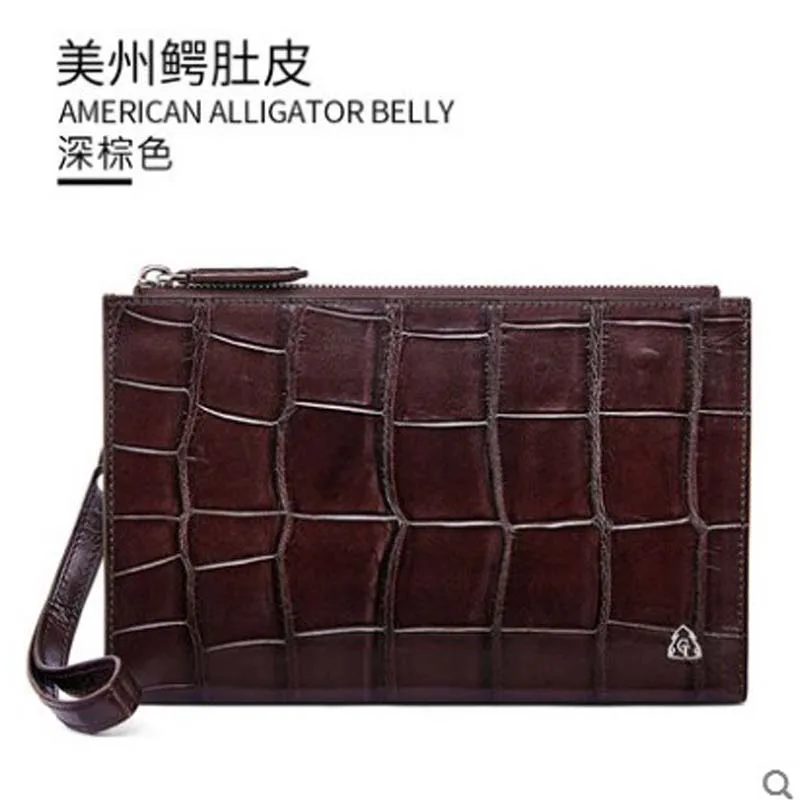 

gete 2019 Alligator skin envelope bag for men business hand bag casual fashion American crocodile belly wrist bag men clutch