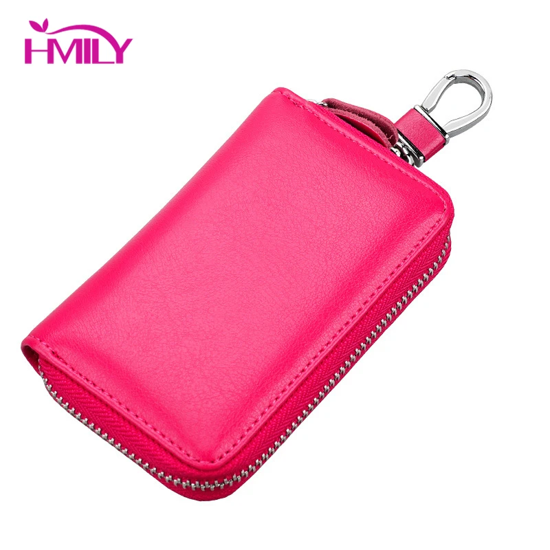 

HMILY Multi-function Car Key Chain Wallet Genuine Leather Women Key Holder Candy Color Zipper Change Money Wallets Purse Men