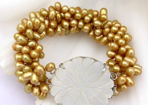 

001671 4strands 8" 8mm champagne pearl bracelet bangle shell Natural >>free shipping