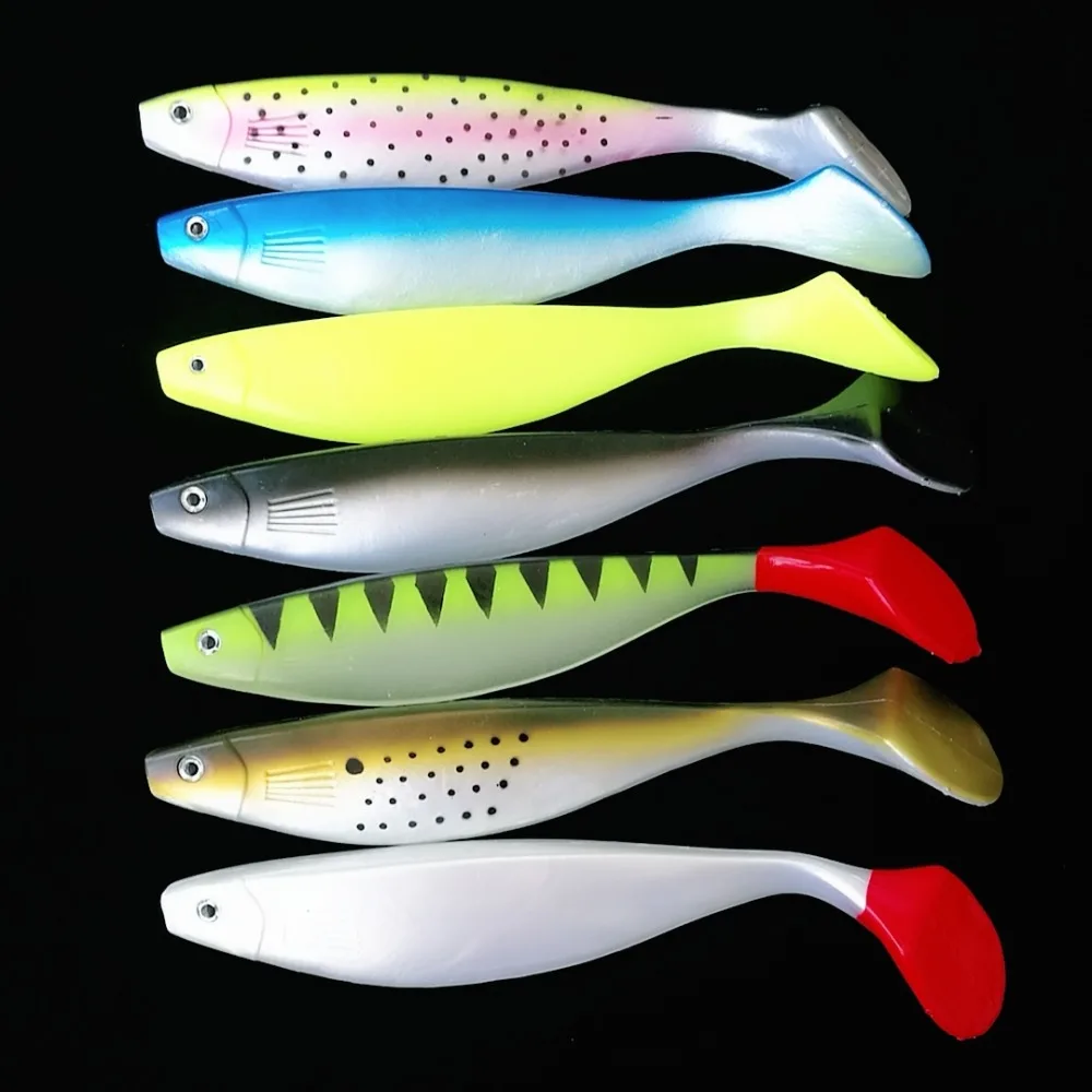 7pcs Big Size Soft Fishing Lure 25cm 71g T Tail Fish Bait Swimbait Jig