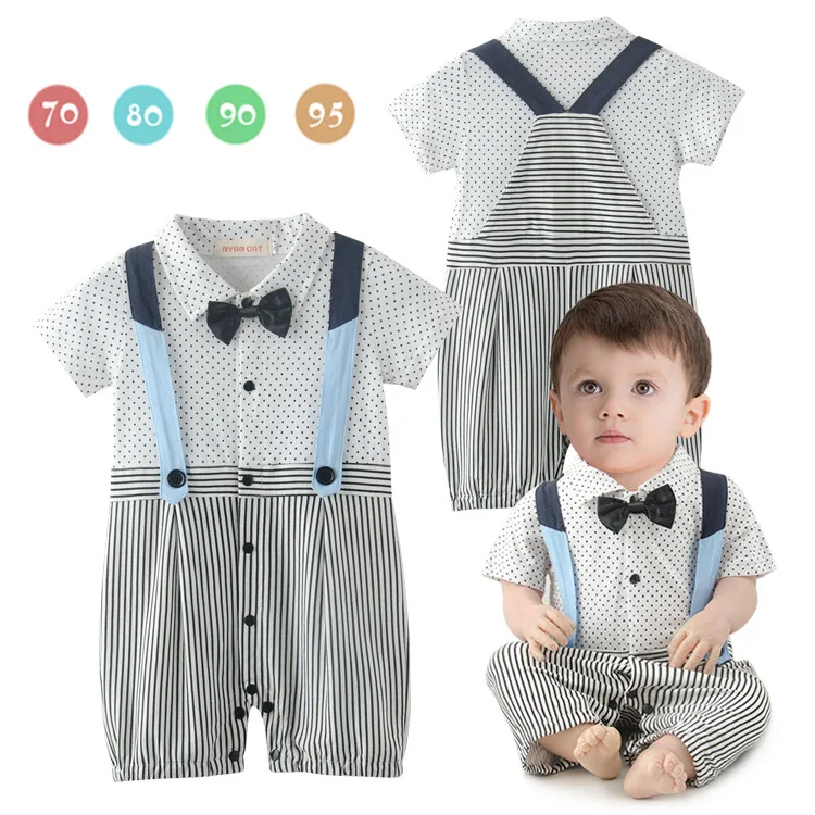 2017 Kids Boys Dots Striped Rompers Baby Boy Fashion Bow Jumpsuits Babies Summer Gentleman