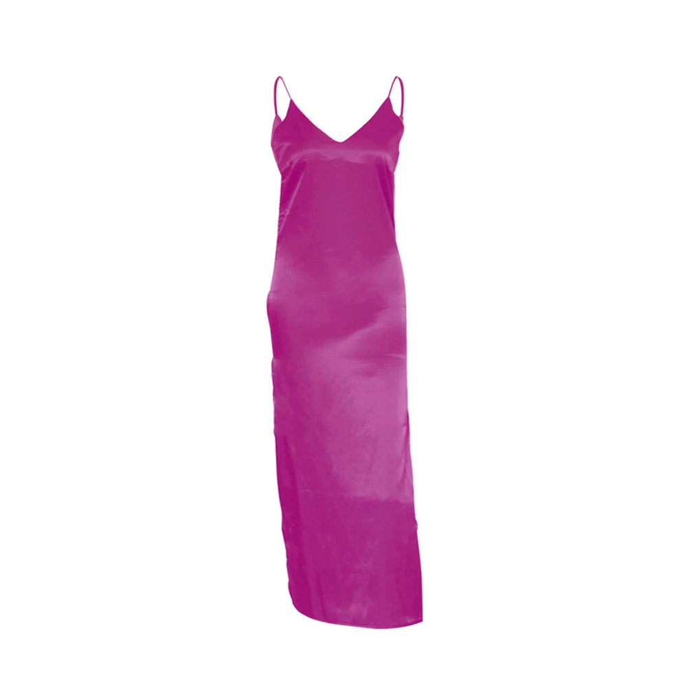 Атласное облегающее платье на бретельках, сексуальные вечерние платья с глубоким v-образным вырезом и высокой талией, летнее пляжное платье с открытой спиной, фиолетовое платье на молнии в стиле Харадзюку - Цвет: Фуксия