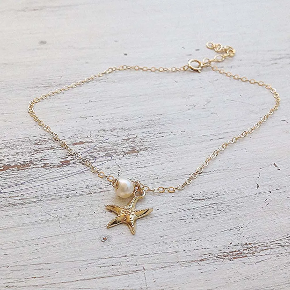 

Vintage Fashion Imitation Pearl Starfish Anklets For Women Chain Ankle Bracelet Leg Bracelet New Foot Jewelry