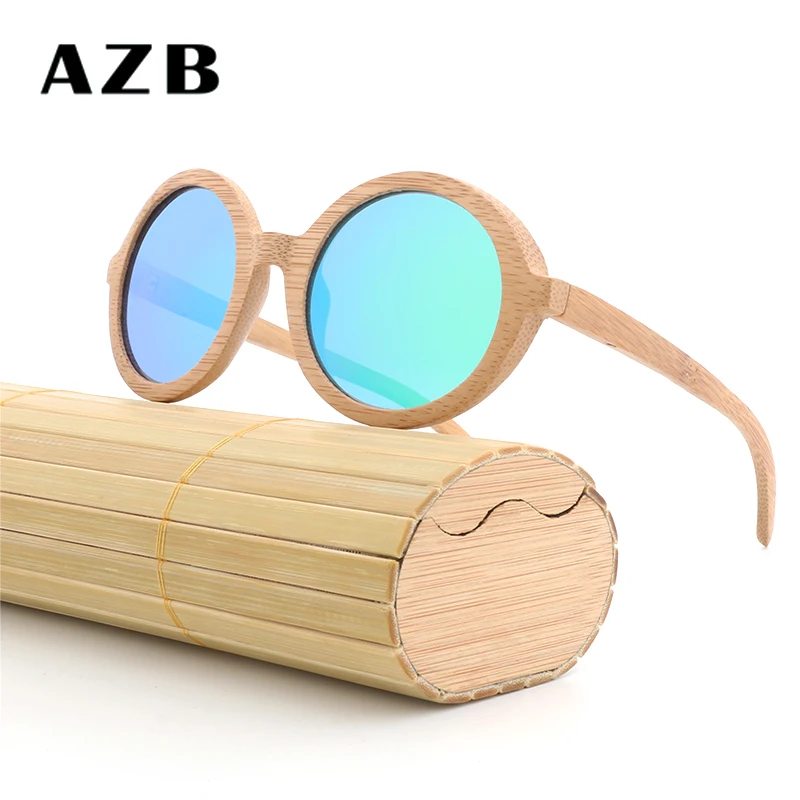

AZB Real Nature Wood Sunglasses Women Polarized Handmade Bamboo Glasses UV400 Bamboo Women Sunglasses Brand With Wood Case
