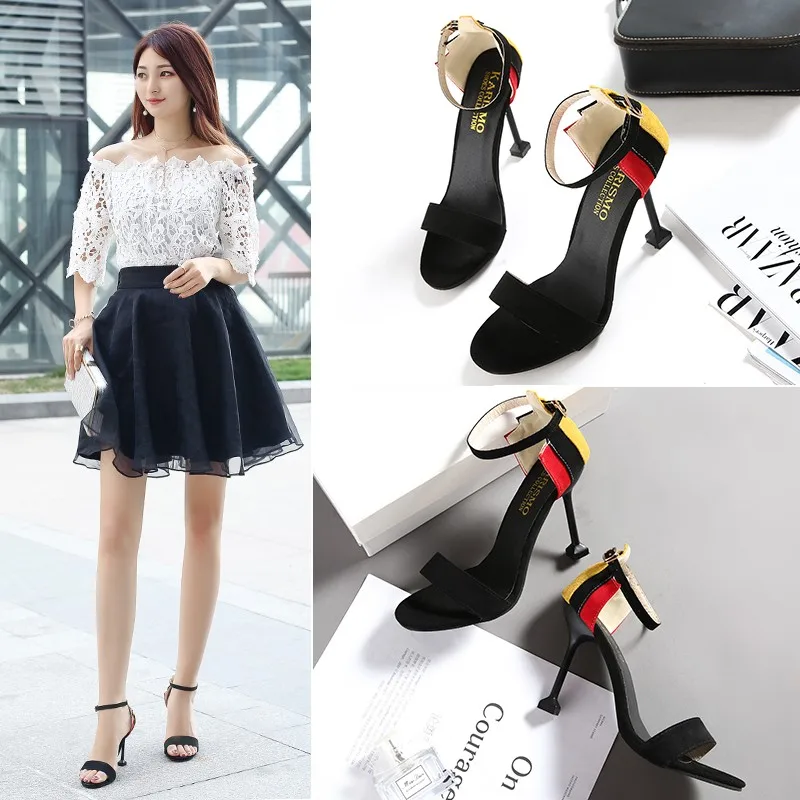 

Zapatos Mujer2019 new women's high-heeled sandals simple black with open toe sandals dress party fish mouth high heels a11