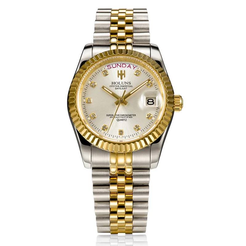 100 м водонепроницаемые мужские часы для плавания полностью из нержавеющей стали деловые мужские часы автоматические часы с датой недели золотые мужские часы Relogio Masculino - Цвет: gold white