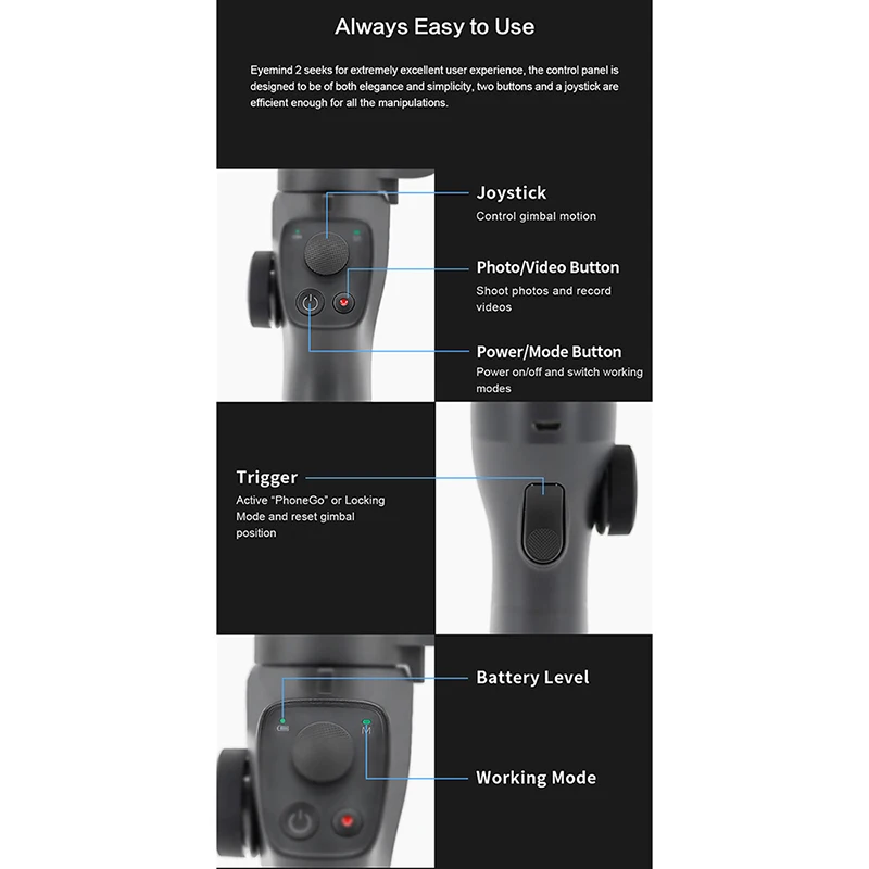  Eyemind 2 Smartphone Handheld Gimbal 3-Axis Stabilizer Face Tracking Selfie Stick for iPhone Huawei