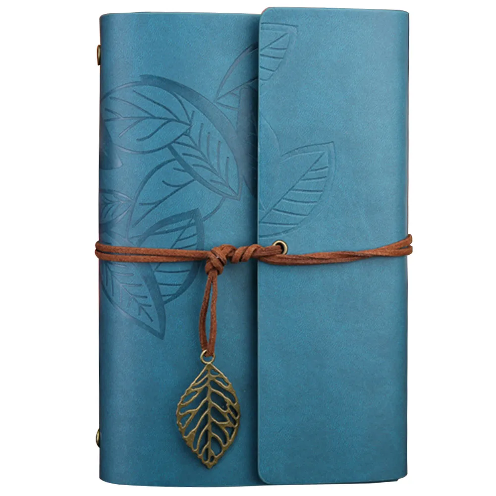 

Gift Pendant String Journal Diary Book Unlined Eye Protect Embossed Cover PU Leather Loose Leaf Stationery Daily Notepad Vintage
