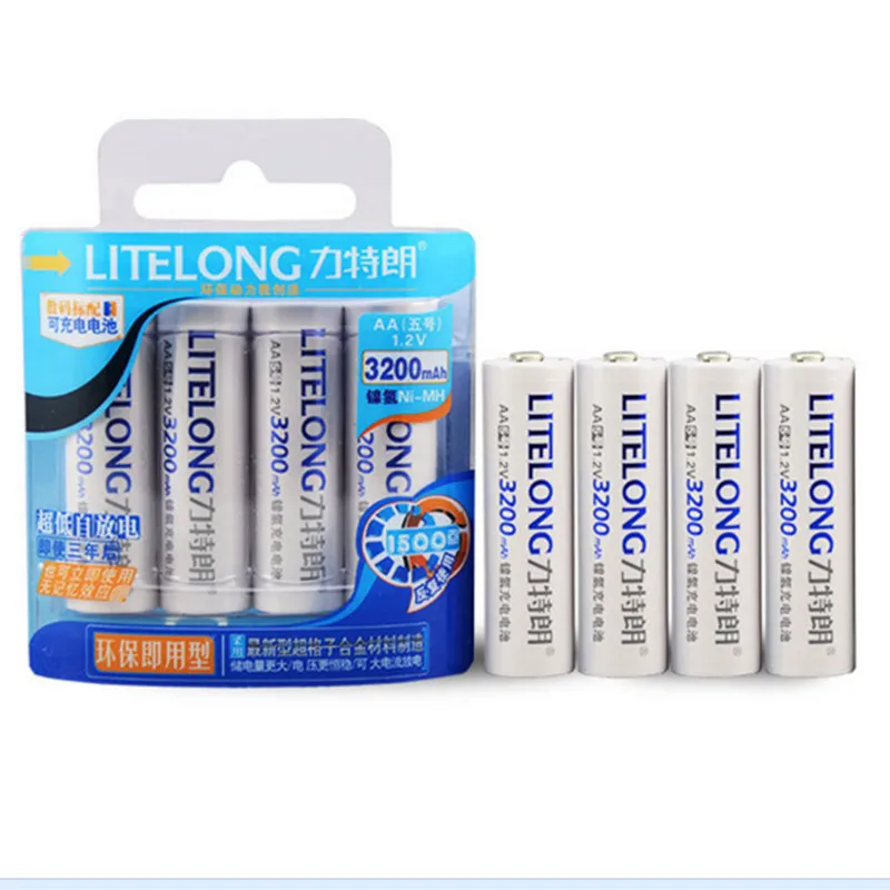 Free shipping LITELONG 4pcs AA 3200mAh battery rechargeable battery