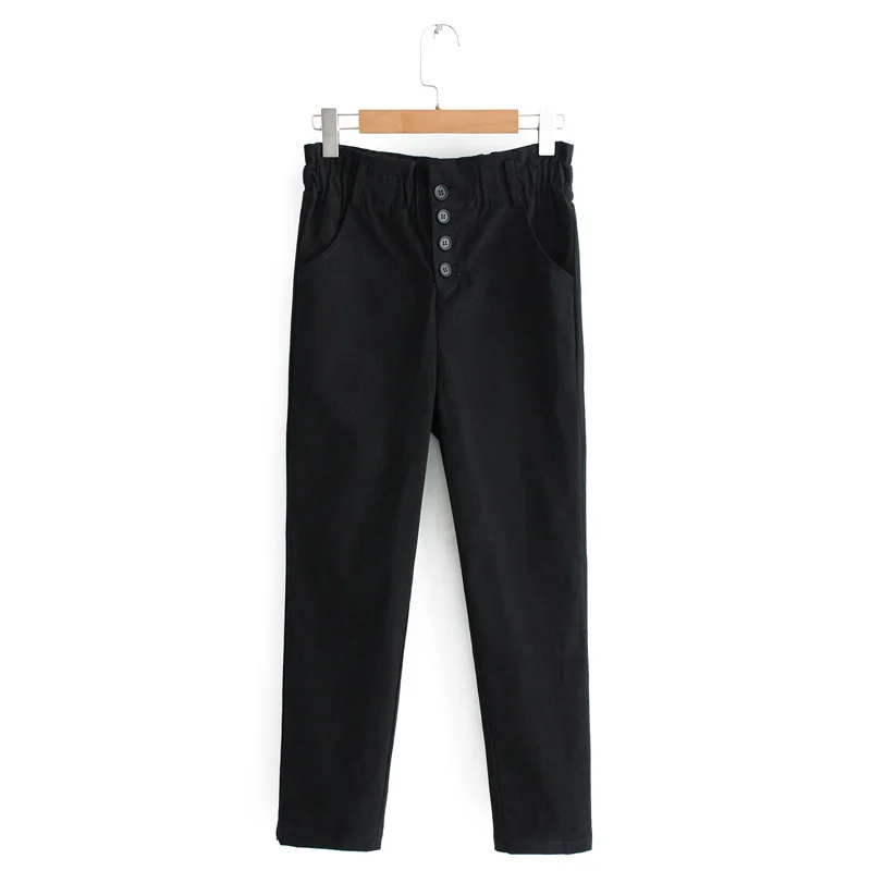 Korean women's clothing spring and autumn buttons stitching harem pants fashion slim four button flower waist casual pants Korean women's clothing spring and autumn buttons stitching harem pants fashion slim four button flower waist casual pants