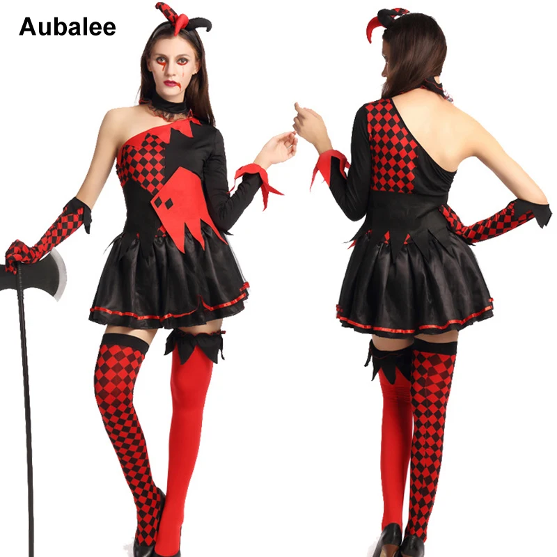 aubalee new harley quinn halloween costume women joker clown circus cosplay scary costume horror lady ghosts - Cheap Creepy Halloween Costumes aubalee new harley quinn halloween costume women joker clown circus cosplay scary costume horror lady ghosts - Cheap Creepy Halloween Costumes