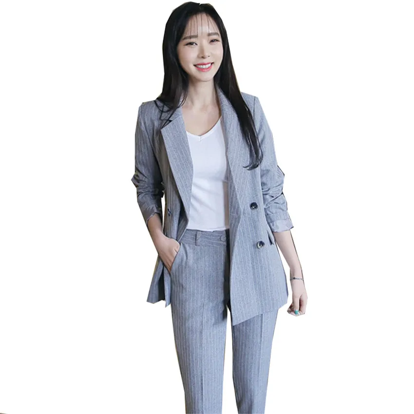 

New Solid Simple Women Pants Suits Blazers Suit 2 Two Piece Sets Long Slim Jacket +Pant Female High quality Office Lady Suit 457