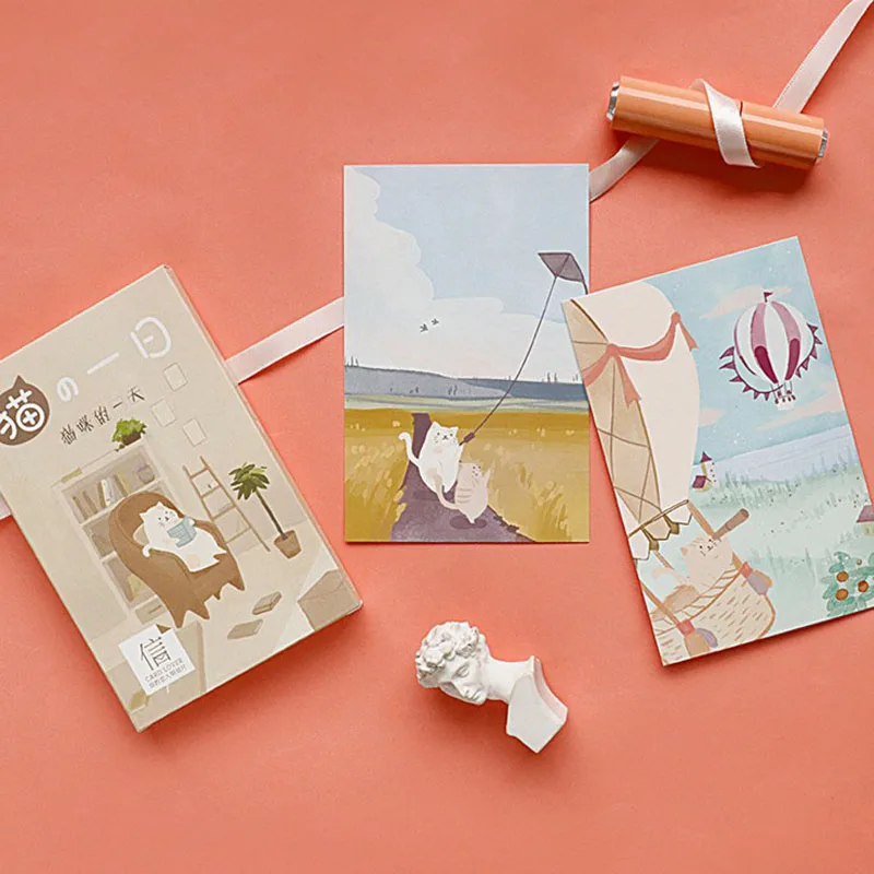 

30Pcs/Pack Kawaii Creative Cute Landlord's Cat Card Postcard Birthday Greeting Card Letter Envelope Gift Card Set Message Card