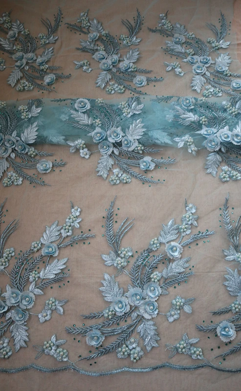 embroidered beaded lace fabric