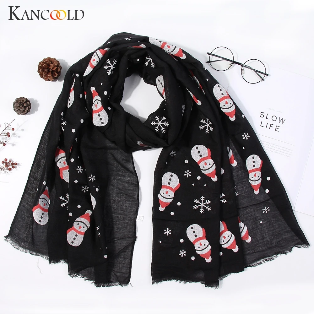 

KANCOOLD Scarf Women Christmas Festive Winter Snowman Print Scarf Warm Snow flake high quality fashion scarf women 2018Nov19