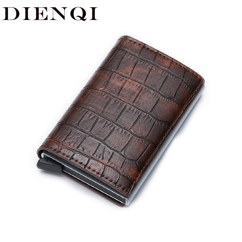 DIENQI الذكية Rfid الرجال محافظ المال حقيبة الذكور خمر الأسود قصيرة محفظة 2019 صغيرة سحرية رقيقة ضئيلة محافظ محافظ مصغرة carteira