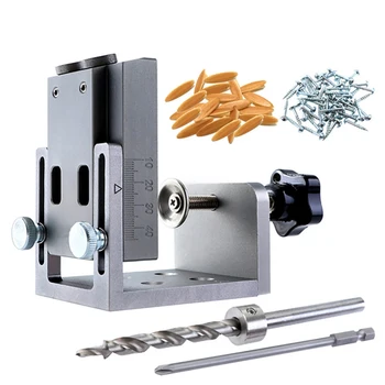 

Pocket Hole Puncher jig kit Mini Style Pocket Hole Jig Kit Working Step Drill Bit Set Woodworking clear and precise scale Tools