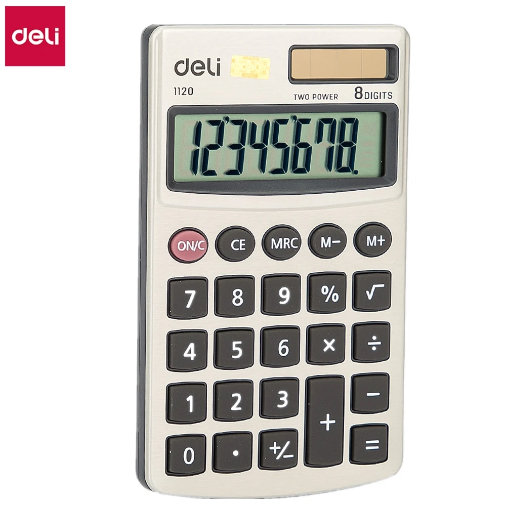 

Deli E1120 Calculator Pocket Calculator 8-digit Cover Battery & Solar Dual Power