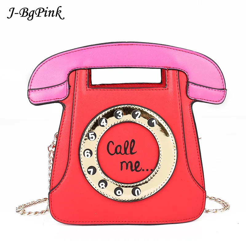 Pink Phone Shape Bag Funny Bag Women's Leather Handbags Telephone