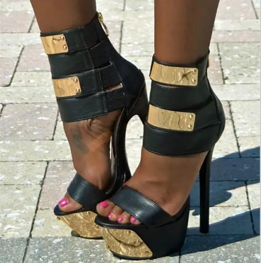 Olomm/женские босоножки на платформе высокого качества пикантные босоножки на тонком высоком каблуке Красивые вечерние туфли черного цвета с открытым носком женская обувь американского размера плюс 5-15 - Цвет: D0647 Black