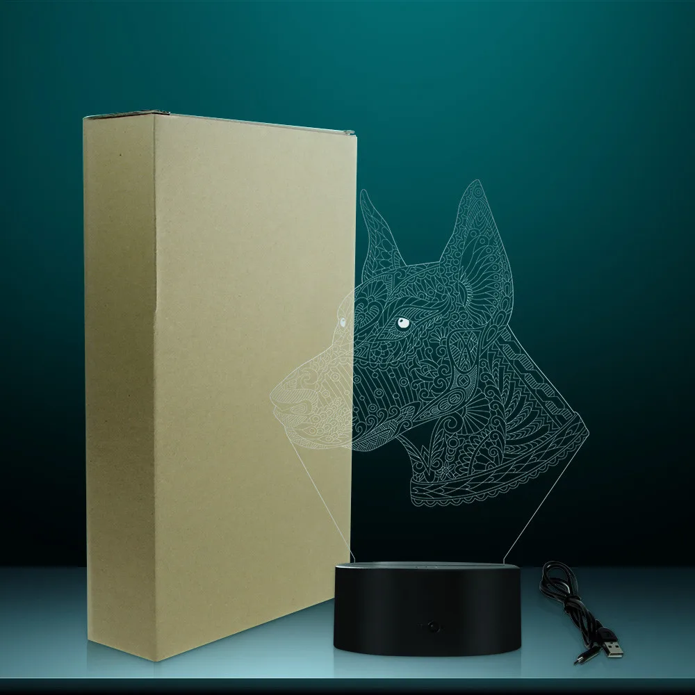 Светодиодный ночсветильник с иллюзией Doberman настольная лампа 3D рисунком мандалы