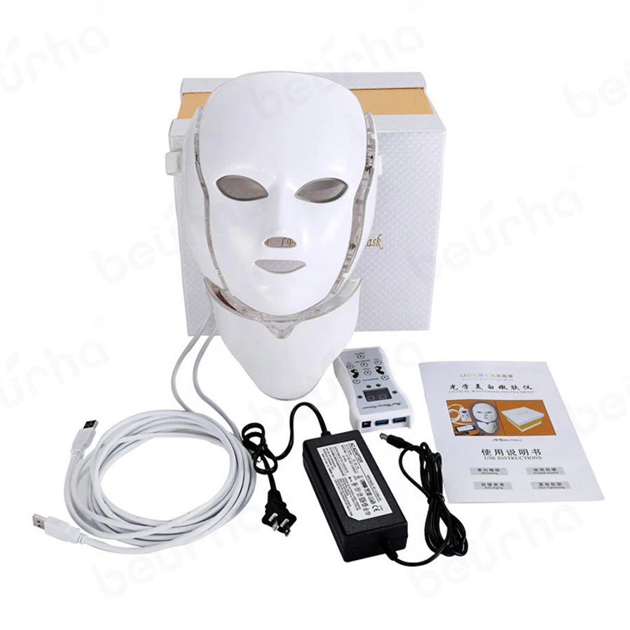 Светодиодная маска для лица, 7 цветов, светодиодная Корейская фотонотерапия, маска для лица, машинный светильник, маска для лечения акне, маска для красоты шеи, светодиодная маска для отбеливания, новинка