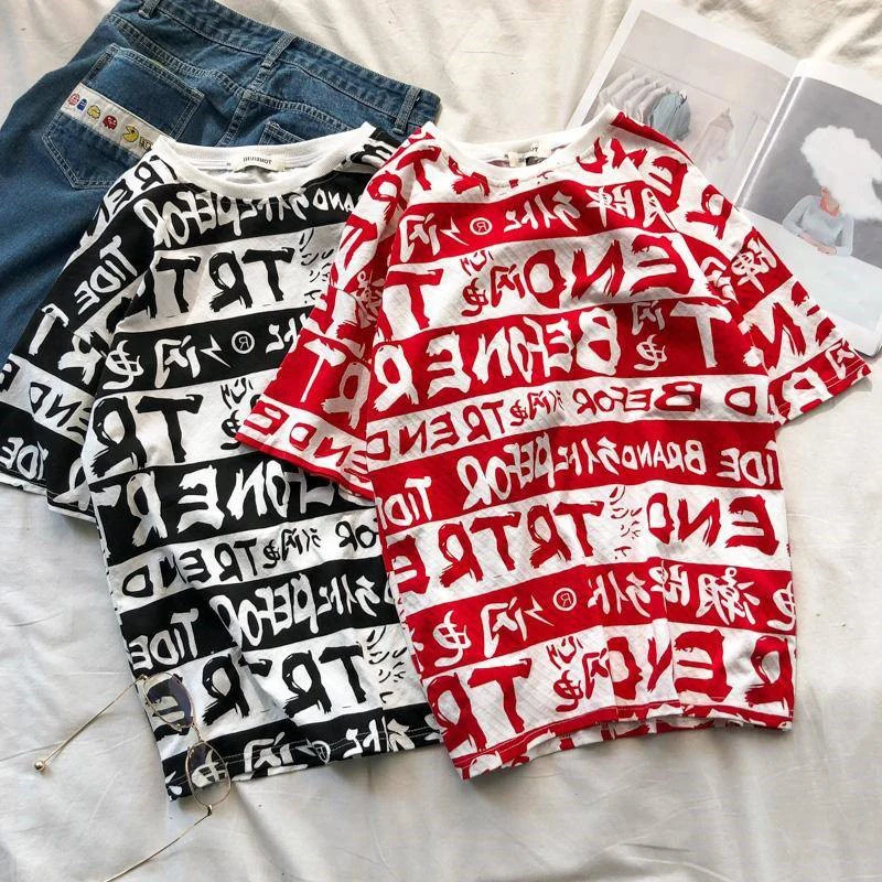 Oversized Mens Graffiti t Shirt Hip Hop Print Hipster Tshirt Men Fashions Street Style  (30)