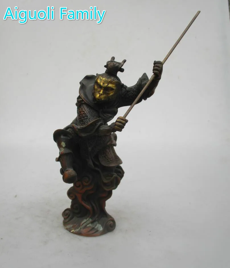 

Asian Antique Old Copper Gilt Style Hand Carved Monkey King Statue/Rare Chinese Qing/Ming Dynasty Sun Wu Kong Sculpture